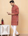 Indiehaat | Royal Reflection BlockPrinted Cotton Kurta Pyjama Fiery Red