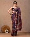 Indiehaat | Maheshwari Silk Saree Multi Color Bagru Handblock Printed with Running Blouse (Silk by Silk)