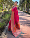 Indiehaat | Soft Silk Contrast Zari Woven Pink Saree