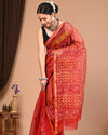 Indiehaat | Blockprinted Kota Doria Red Saree | Elegant