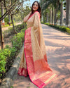 Indiehaat | Kanchipuram Tissue Silk Zari Woven Peach Saree