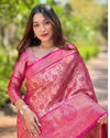 Indiehaat | Pure Tissue Silk Zari Woven Pink Saree