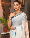 Indiehaat | Mul Cotton Printed Saree White & Blue