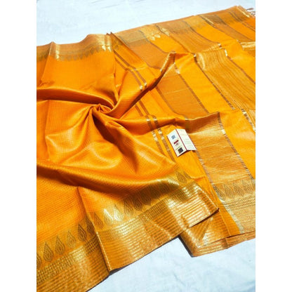 Handcrafted Kota Silk Orange Color Saree Jacquard Weaves with Running Blouse-Indiehaat