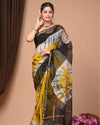 Indiehaat | Blockprinted Kota Doria Yellow Saree | Elegant