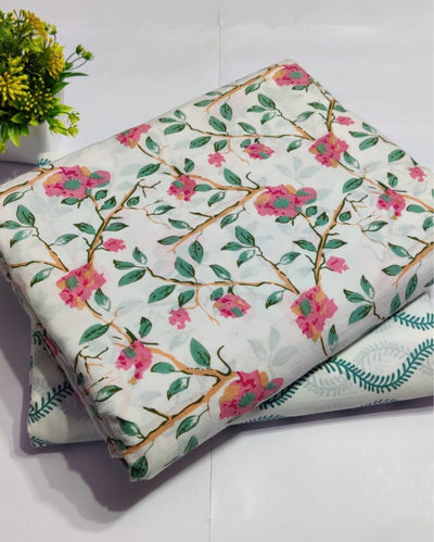 Indiehaat | Pure Cotton White Suit Blockprinted