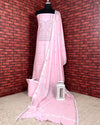 Indiehaat | Gulmohar Slub Linen Pink Unstiched Embroidered Suit