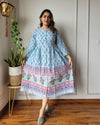Indiehaat | Blockprinted Cotton Long Dress Blue