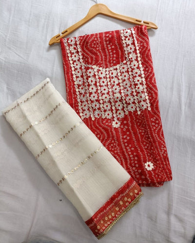 Fiery Red Gota Patti Suit | Kota Doria Trio | IndieHaat