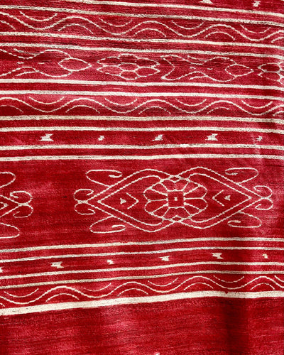 Silkmark Tussar Lucid Blockprint Beige & Red Saree