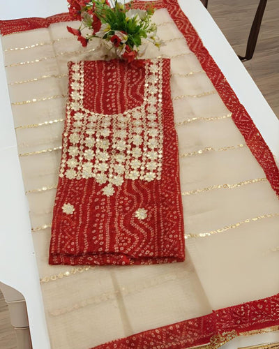 Burgundy Red Gota Patti Suit Set | Kota Doria | IndieHaat