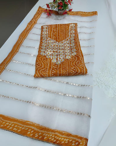 Stylish Dark Orange Gota Patti Suit | Kota Doria | IndieHaat