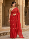 Chamak Pure Mul Cotton Sequin Red Saree