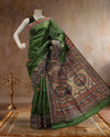 Indiehaat | Madhubani Handpainted Tussar Silk Green Saree