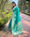 Indiehaat | Organza Floral Rainbow Zari Woven Green Saree