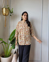 Indiehaat | Pure Cotton Peplum Top Brown Blockprinted