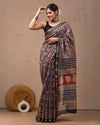 Indiehaat | Maheshwari Silk Saree multi Color Bagru Handblock Printed with Running Blouse (Silk by Silk)