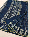 Indiehaat | Indigo Blockprint Pure Chanderi Silk Saree | Elegance in Blue