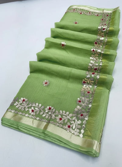 Gilded Grace Kota Cotton Gota Patti Green Saree