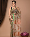 Indiehaat | Blockprinted Kota Doria Green Saree | Elegant