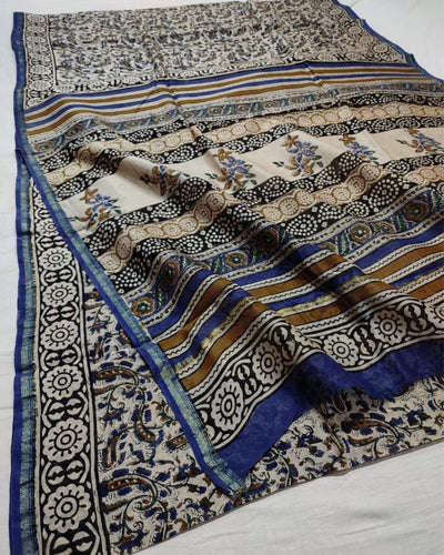 Indiehaat | Chanderi Silk Kalamkari Beige Saree
