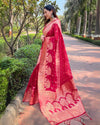 Indiehaat | Organza Floral Rainbow Zari Woven Pink Saree