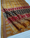 Indiehaat | Ajrakh Printed Chanderi Silk Saree Yellow | Serenity in Silk