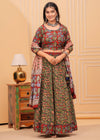 Indiehaat | Blockprinted Green & Red Lehanga Choli Set