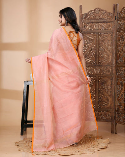 Tissue Silk Pink Saree Plain Running Blouse | Indiehaat