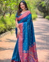 Indiehaat | Paithani Silk Zari Woven Contrast Blue Saree