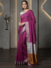 Royal Silk Linen Handdyed Purple Contrast Pallu Saree