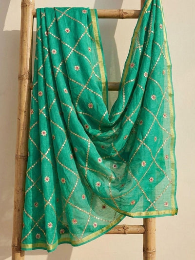 Pankhudi Gota Patti Dark Green Kota Cotton Saree