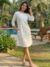 Fresh Pure Cotton White Ikkat Dress
