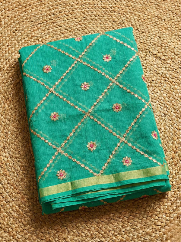 Pankhudi Gota Patti Dark Green Kota Cotton Saree