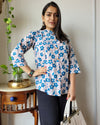 Indiehaat | Kanchi Cotton Peplum Tops Calm Blue BlockPrinted