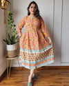 Indiehaat | Blockprinted Cotton Long Dress Peach