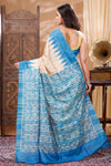Silkmark Tussar Precious Blockprint Beige & Blue Saree