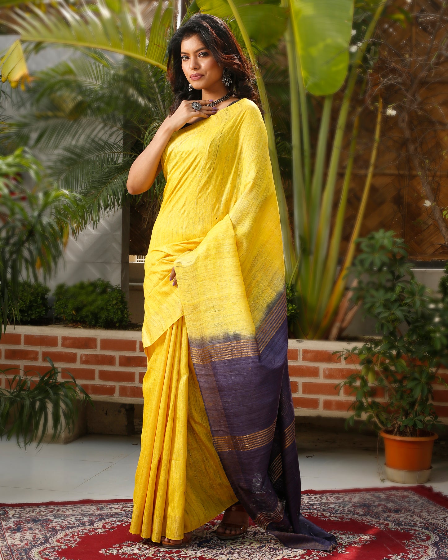 Silkmark Ghicha Tussar Inspiring Yellow & Blue Saree