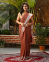 Ethereal Handwoven Pure Linen Brown Saree