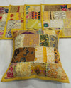 Indiehaat Khamma Ghani Kambadiya Yellow Cushion Cover | Elegant Décor