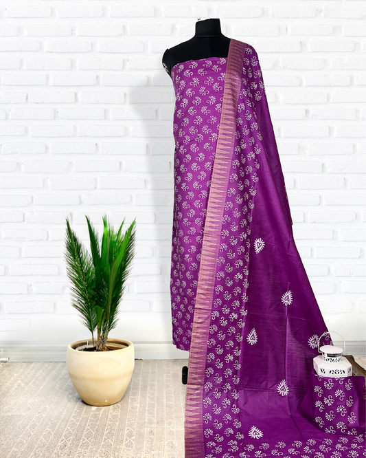 Katan Silk Tranquil Blockprint Purple Suit