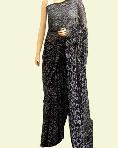 Tepchi Handwork Georgette Work Black Saree