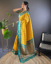 Indiehaat | Soft Silk Zari Woven Contrast Green Saree with Satin Border