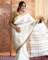 Indiehaat|Kota Silk White Color Saree Jaquard Weaving Golden Zari Work With Blouse