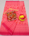 Rose Peach Kota Doria Kalamkari Saree|Blouse Piece|Indiehaat