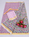 Indiehaat | Stylish Kota Doria Pink Hand Block Print Saree