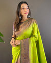 Indiehaat | Soft Silk Contrast Zari Woven Green Saree