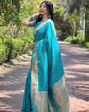 Indiehaat | Banarasi Katan Silk Zari Woven Blue Saree