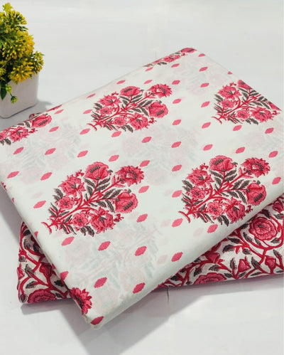 Indiehaat | Pure Cotton White Suit Blockprinted