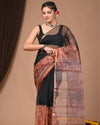 Indiehaat | Blockprinted Kota Doria Red & Black Saree | Elegant